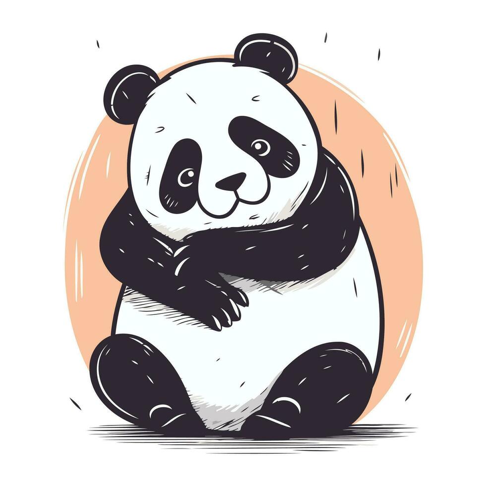 Cute panda. Hand drawn vector illustration in cartoon style.