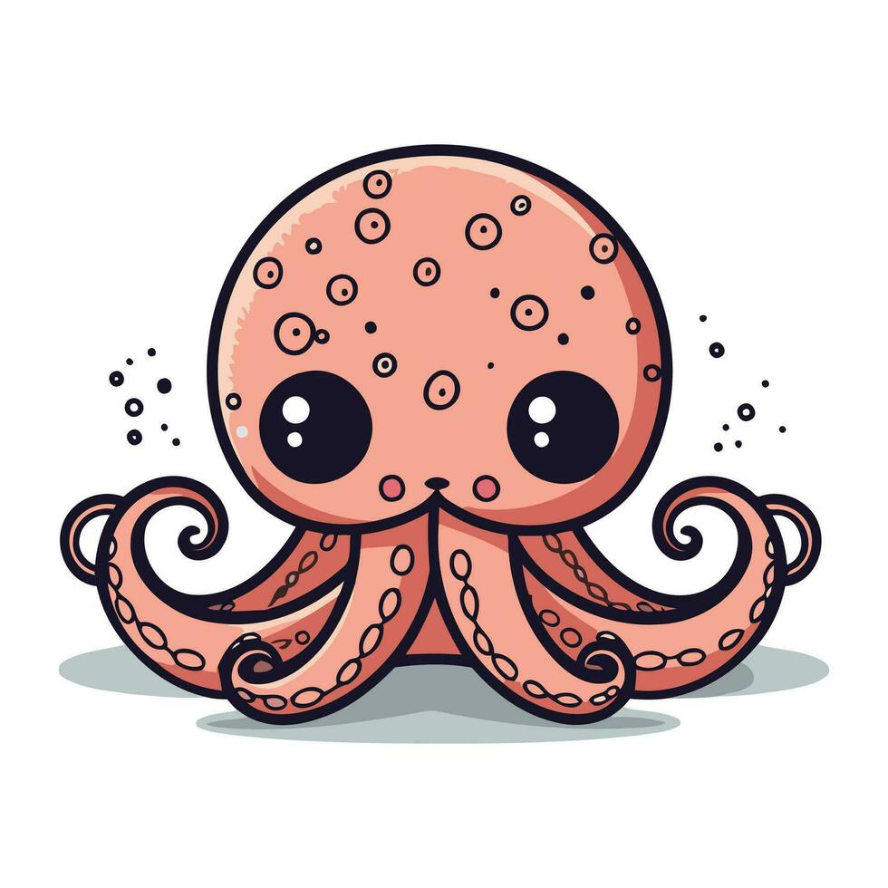 Cute cartoon octopus. Vector illustration. Isolated on white background.