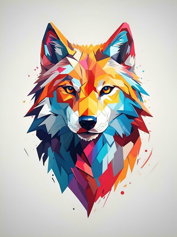 colorful wolf, WPAP art, POP ART, AI generated. photo