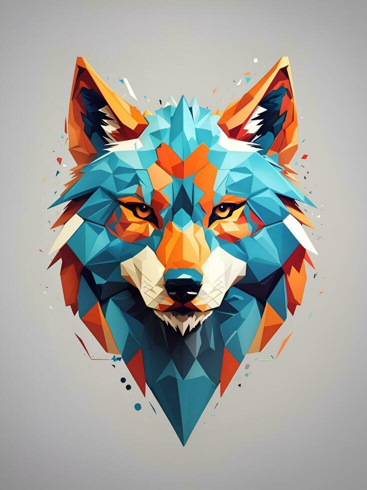 colorful wolf, WPAP art, POP ART, AI generated. photo