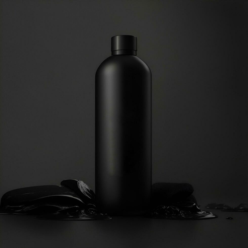 plain black bottle mockup for product advertising needs, AI generated. photo