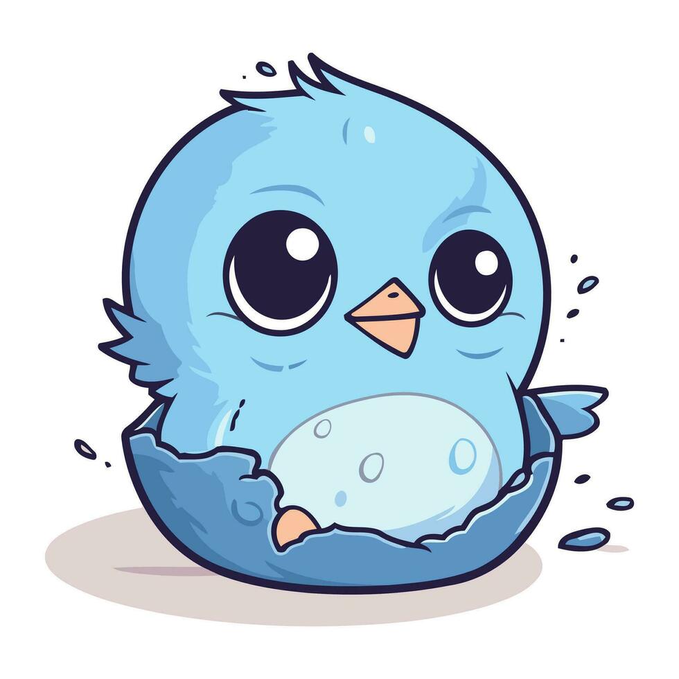 Cute blue bird with a big white egg. Vector illustration.