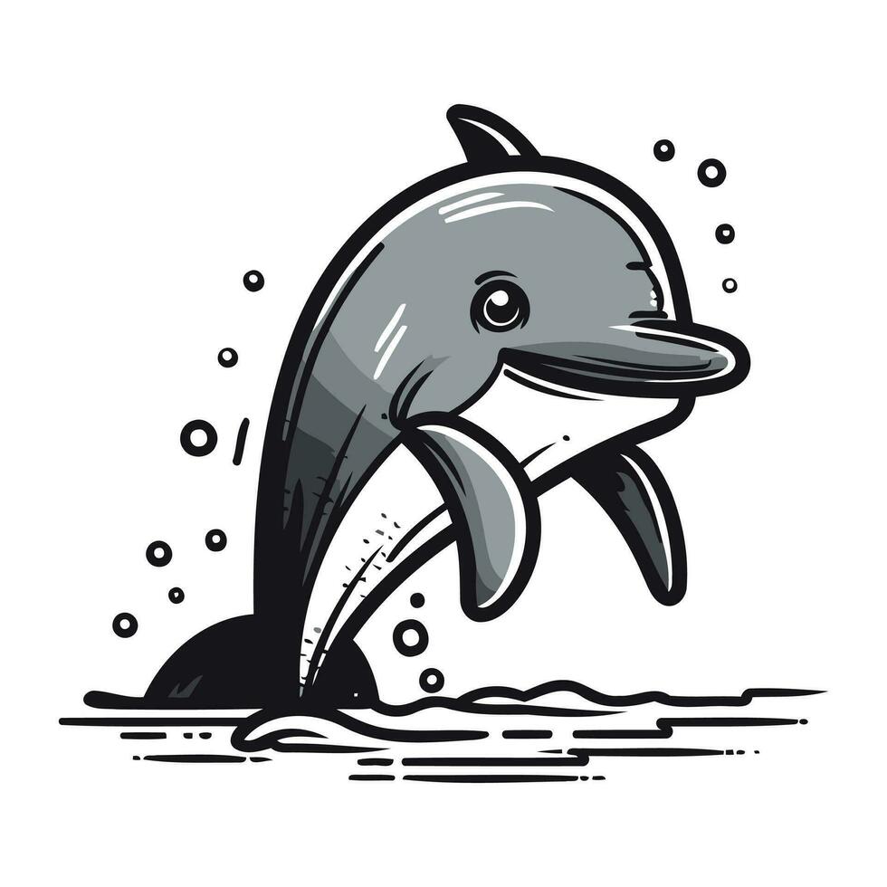 Dolphin. Hand drawn vector illustration in cartoon style isolated on white background.
