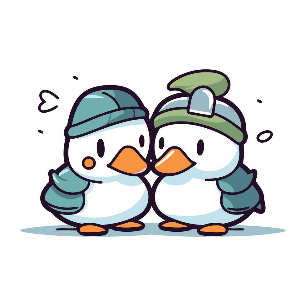 linda pingüinos en invierno ropa. vector ilustración. dibujos animados personaje.
