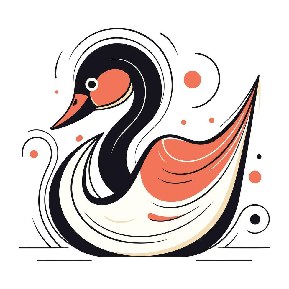 Vector illustration of a stylized swan swimming in the sea.