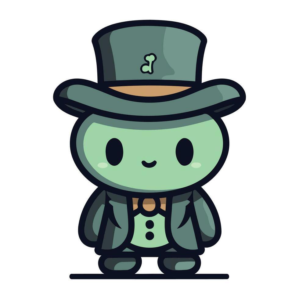 Cute little frog in a hat. Vector illustration on white background.