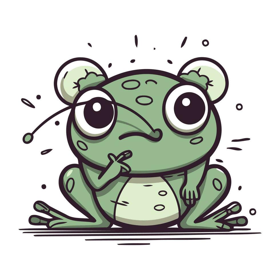 Frog with sad face. Vector illustration of a funny frog.