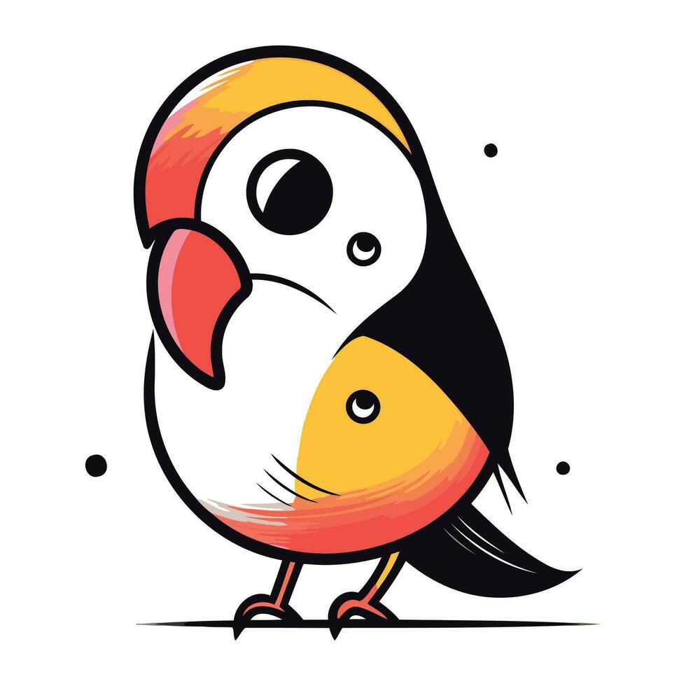 Vector illustration of cute cartoon little bird. Isolated on white background.