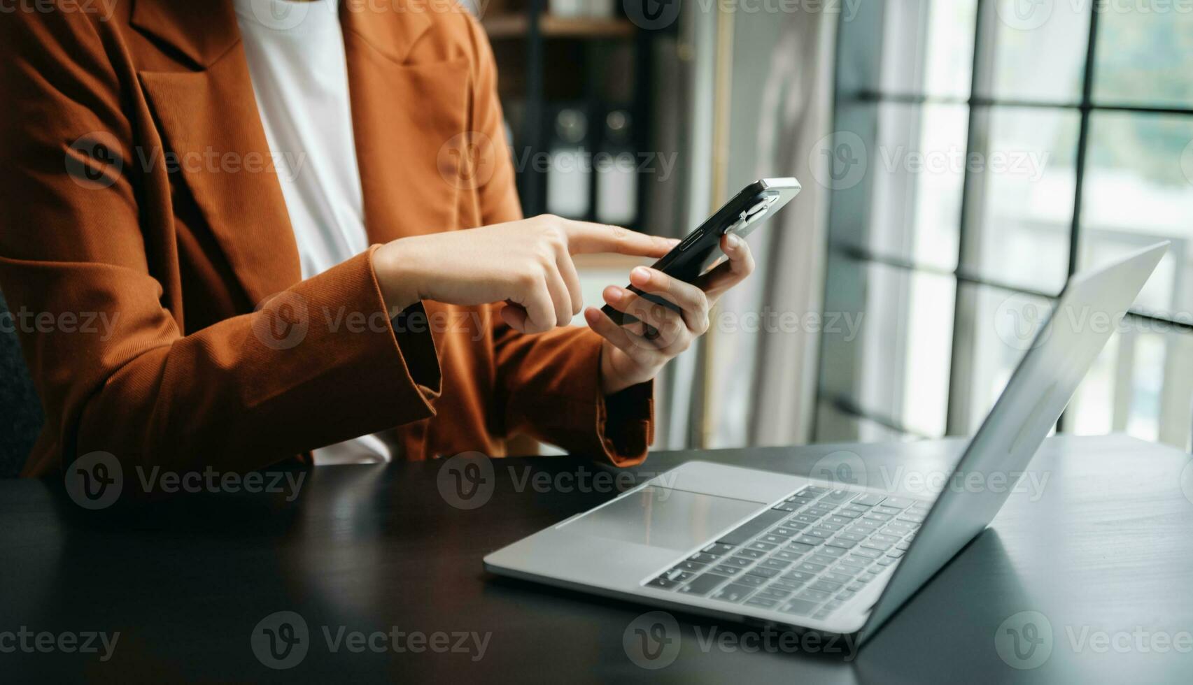 businesswoman hand working with new modern computer using on smartphone and tablet as concept photo