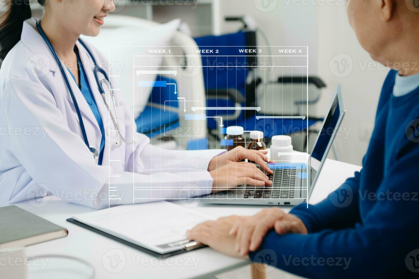 Project manager working and update tasks with Gantt chart scheduling diagram at hospital .success smart medical doctor working with smart medical doctor photo