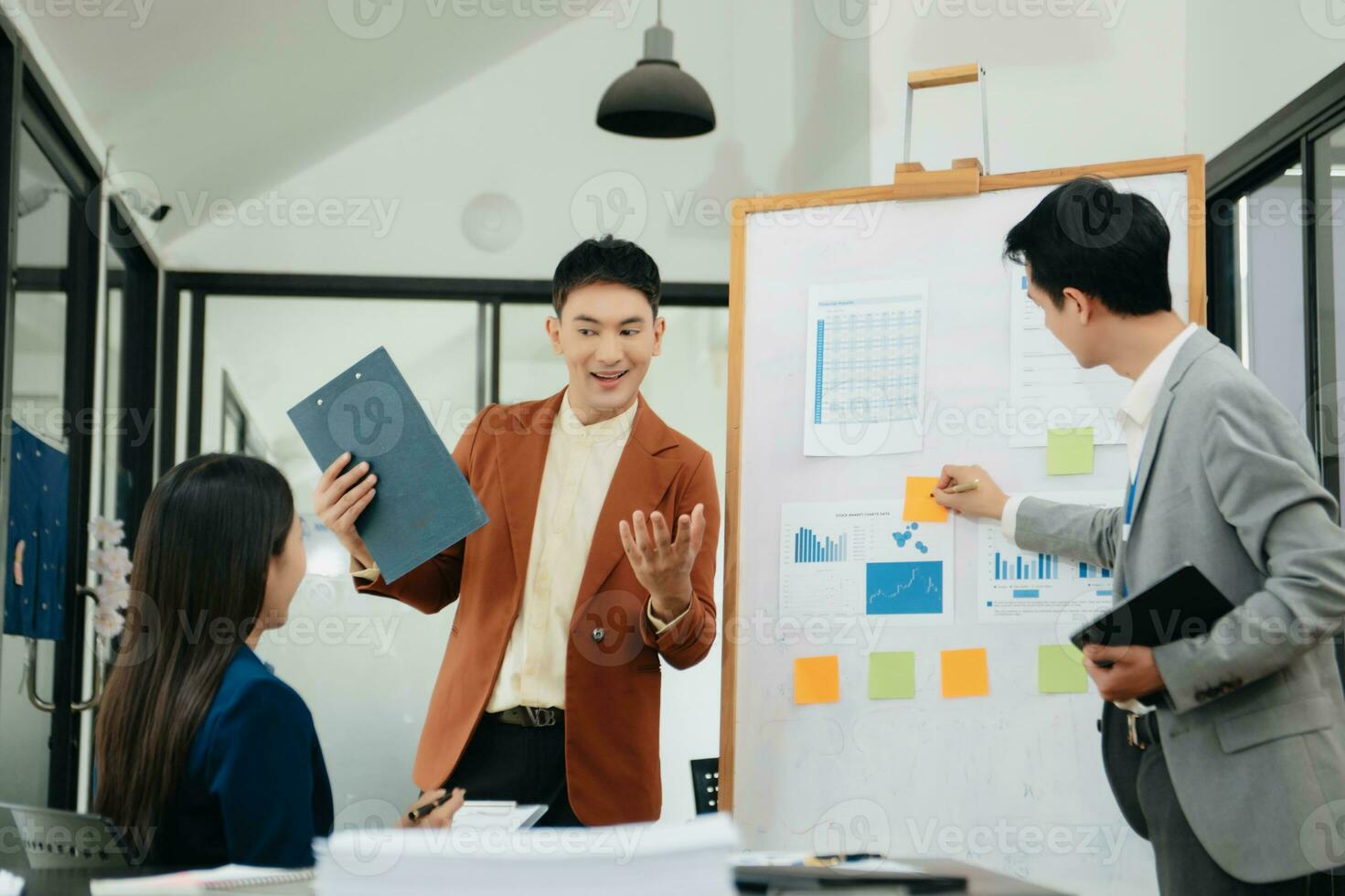 The Conferences,Training Education, Business, start up Concept.Group of smart Business Finance Corporate Development and Businessman making presentation photo