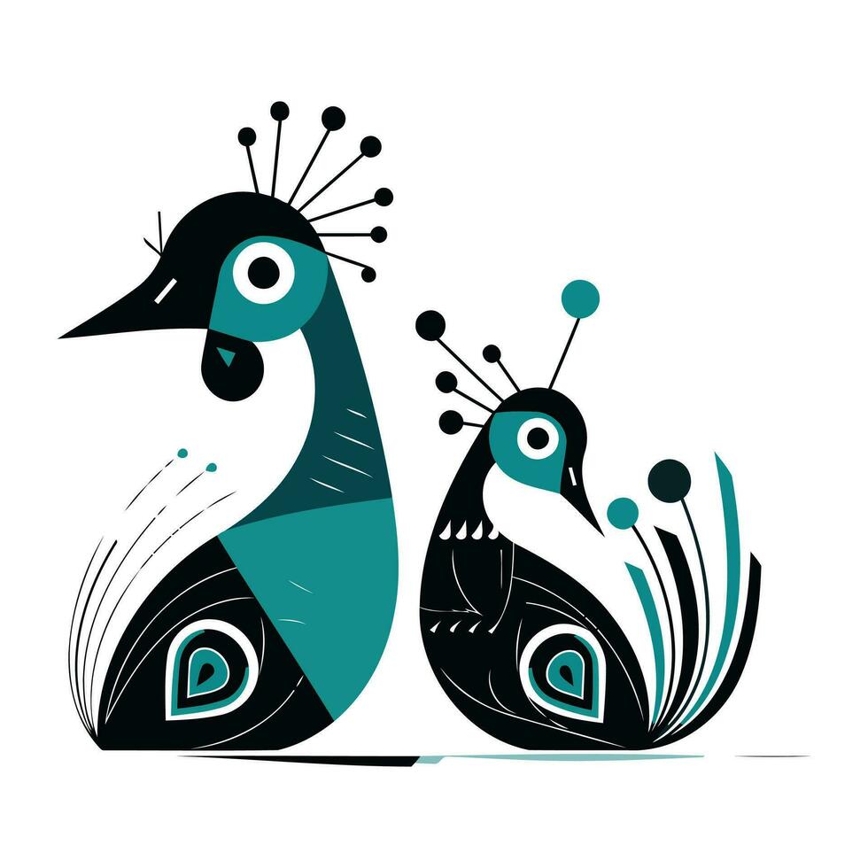 Peacock. Vector illustration on white background. Flat style.