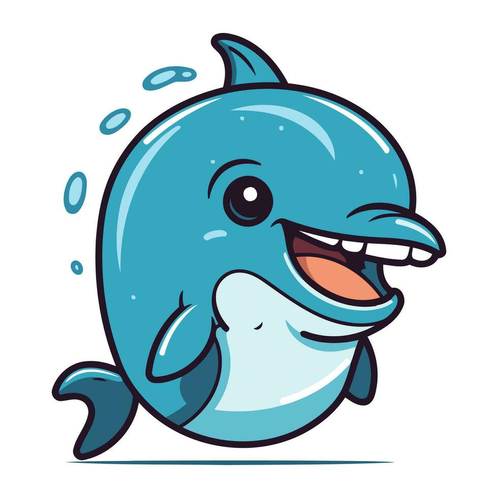 Cute cartoon dolphin. Vector illustration isolated on a white background.