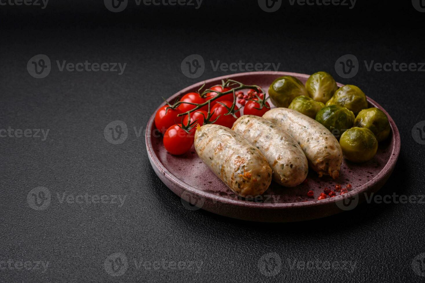 Sausages vegetable protein seitan meatless soy wheat classic taste vegetarian or vegan snack photo