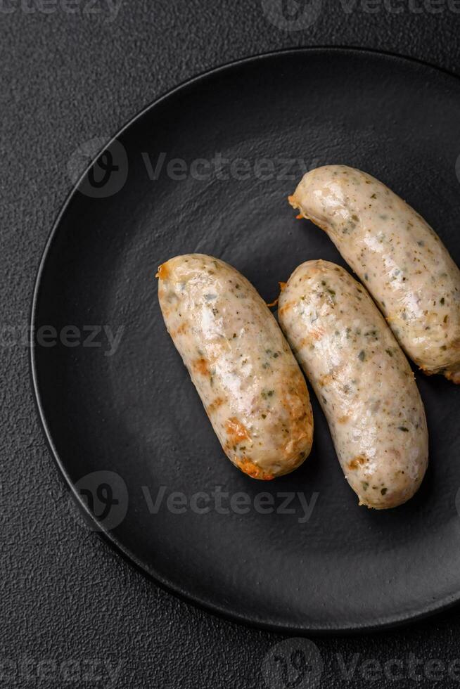 Sausages vegetable protein seitan meatless soy wheat classic taste vegetarian or vegan snack photo