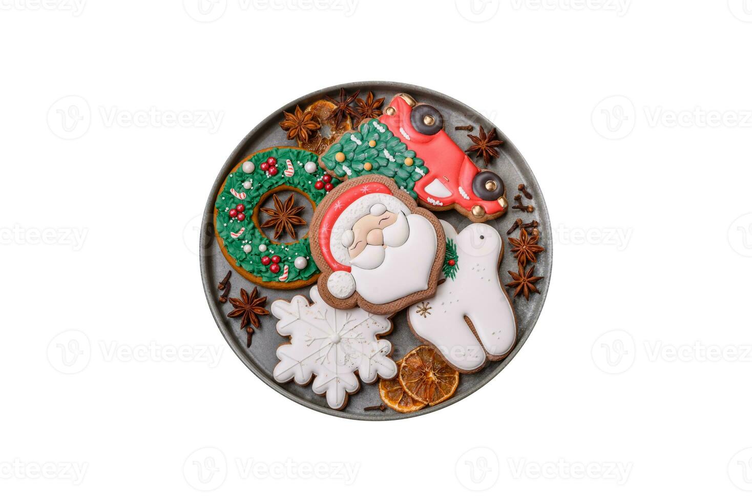 Fresh delicious baked christmas or new year gingerbread cookies photo