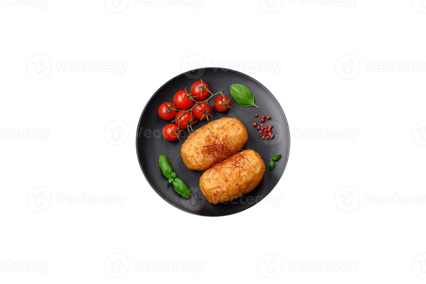 Delicious baked potato cutlet stuffed with chicken and vegetables, spices and salt photo