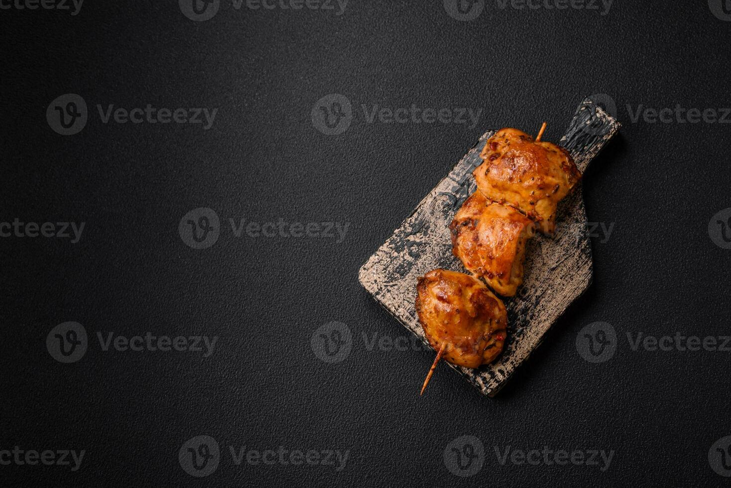 Delicious fresh chicken kebab with salt, spices and herbs photo