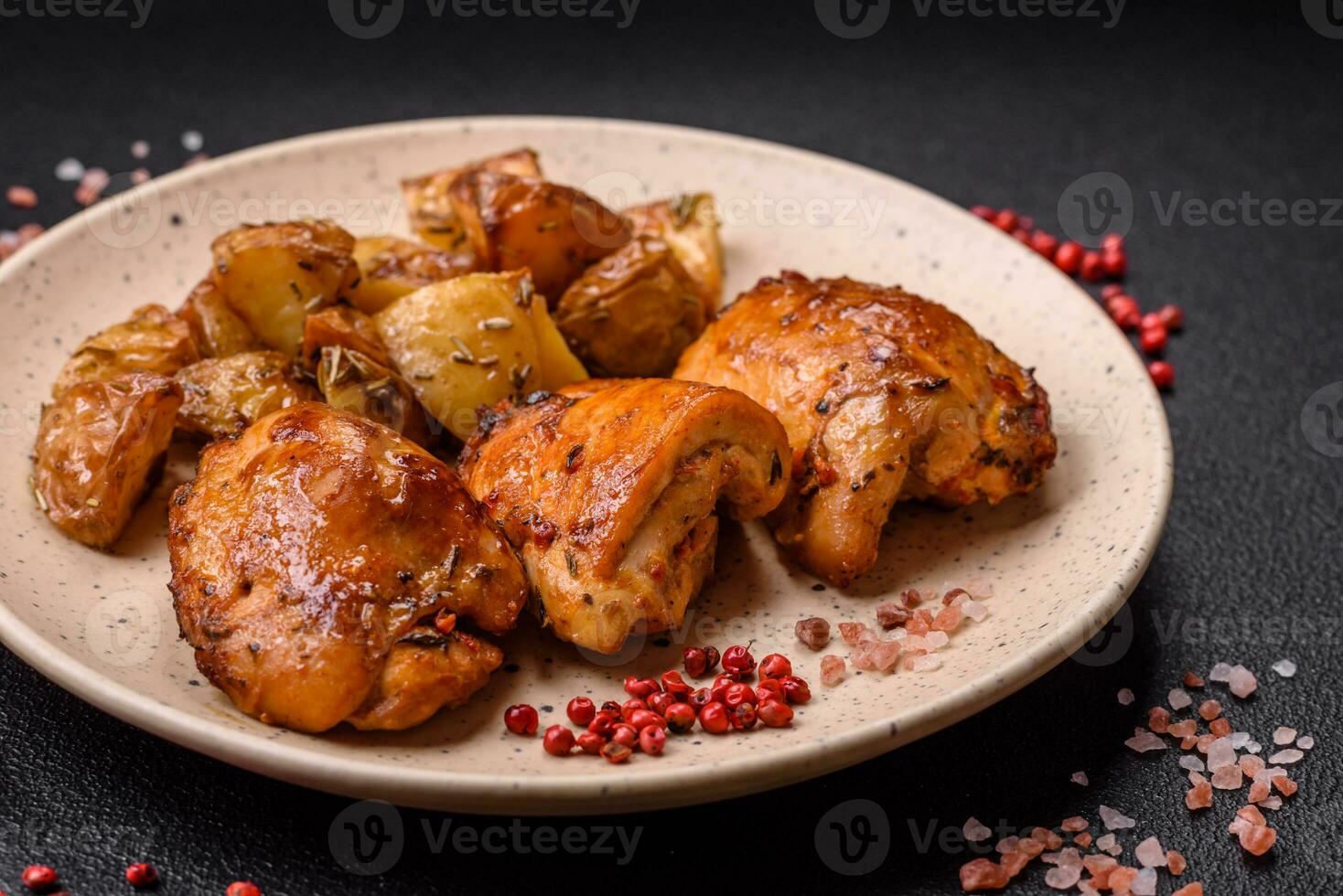 Delicious fresh chicken kebab with salt, spices and herbs photo