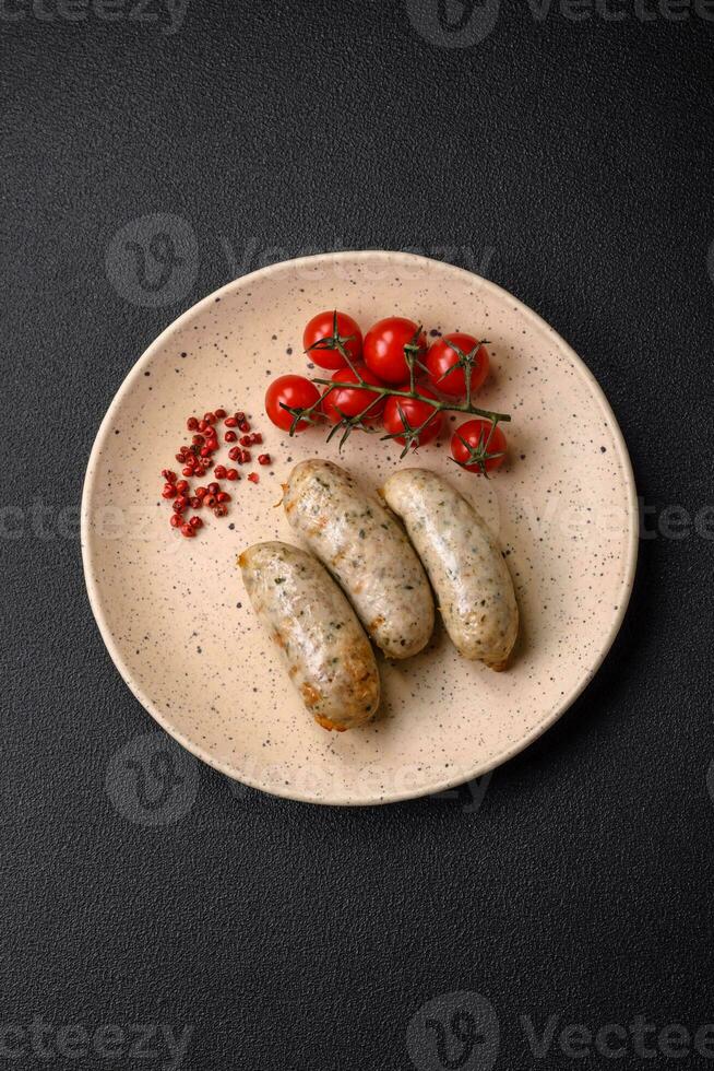 Sausages vegetable protein seitan meatless soy wheat classic taste vegetarian or vegan snack photo