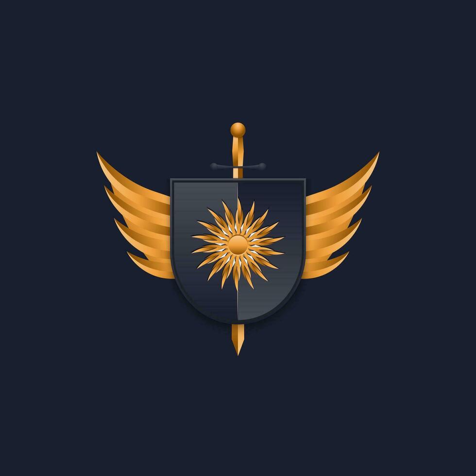 sun and shield logo design vector