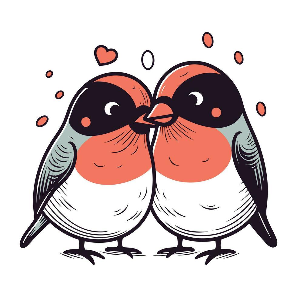 dos linda camachuelos en amor en blanco antecedentes. vector ilustración.