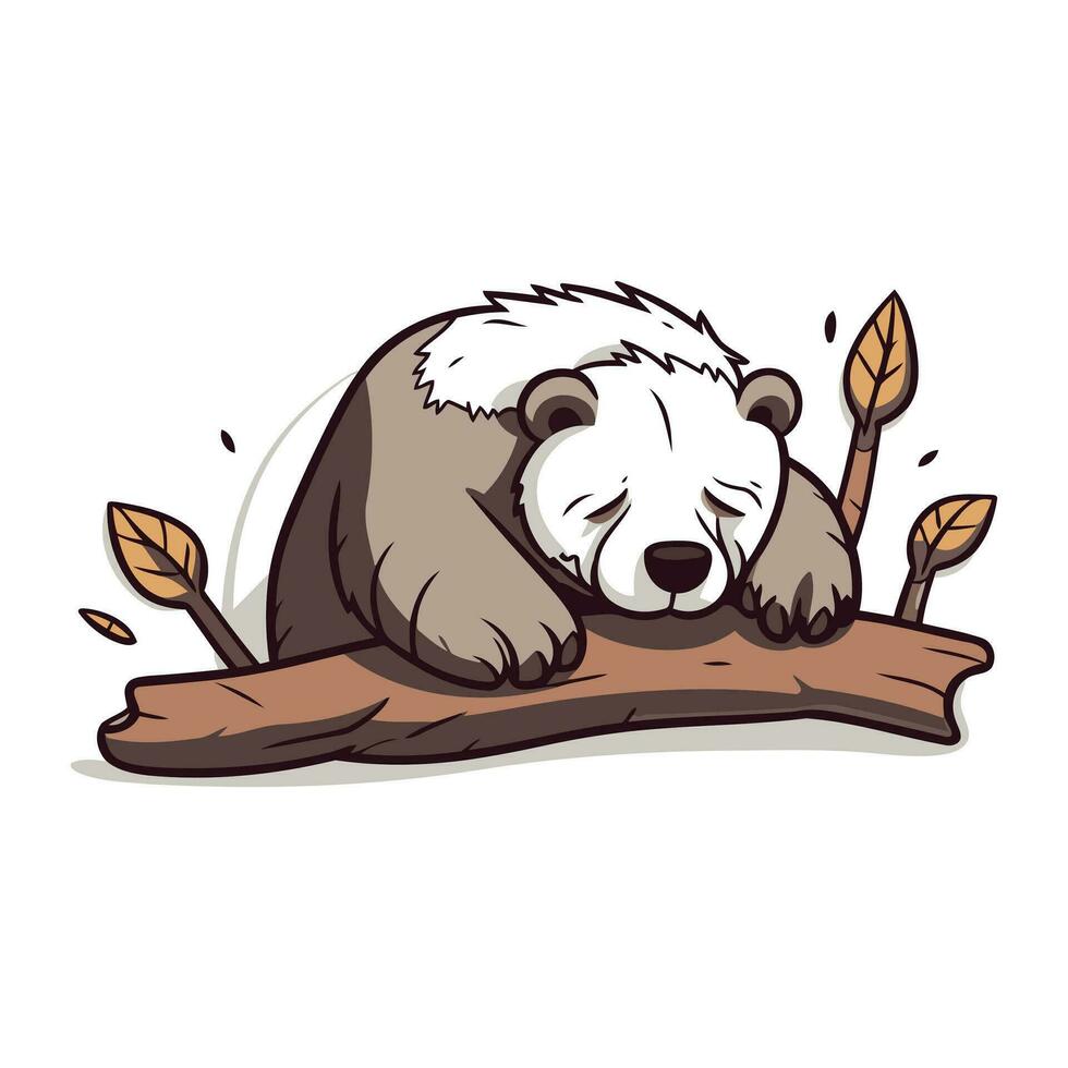 Cute cartoon panda sleeping on a branch. Vector illustration.