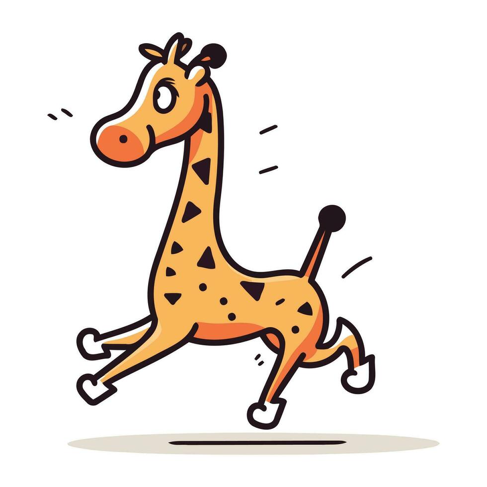 Cartoon funny giraffe running. Vector illustration. Flat style.