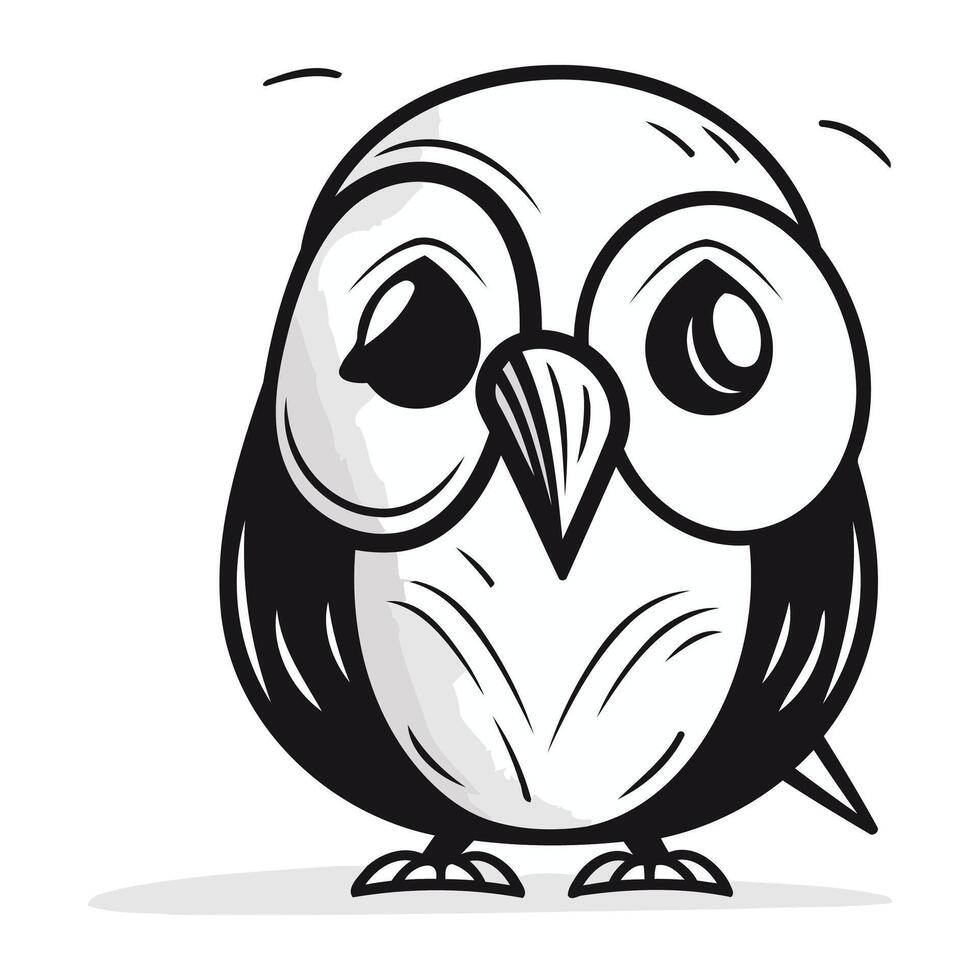 Cute cartoon owl. Black and white illustration. Vector illustration