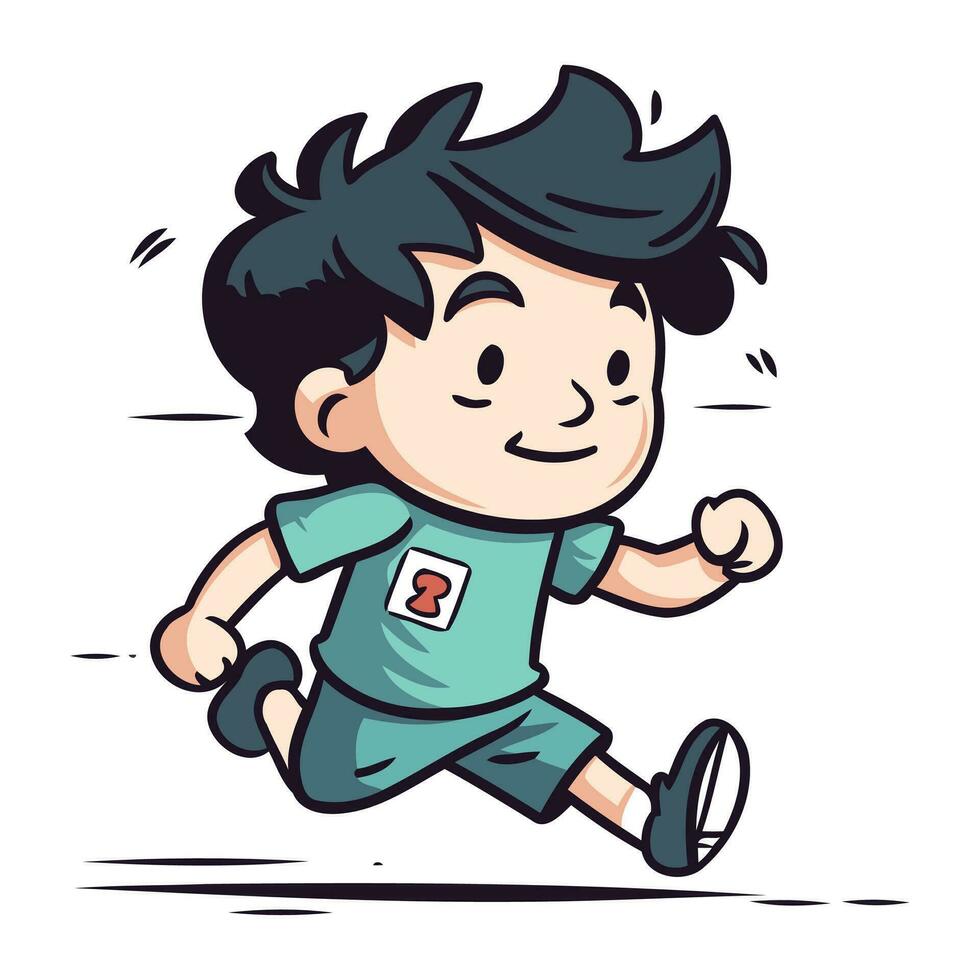 Running Kid   Cartoon Vector Illustration of a Kid Running and Smiling