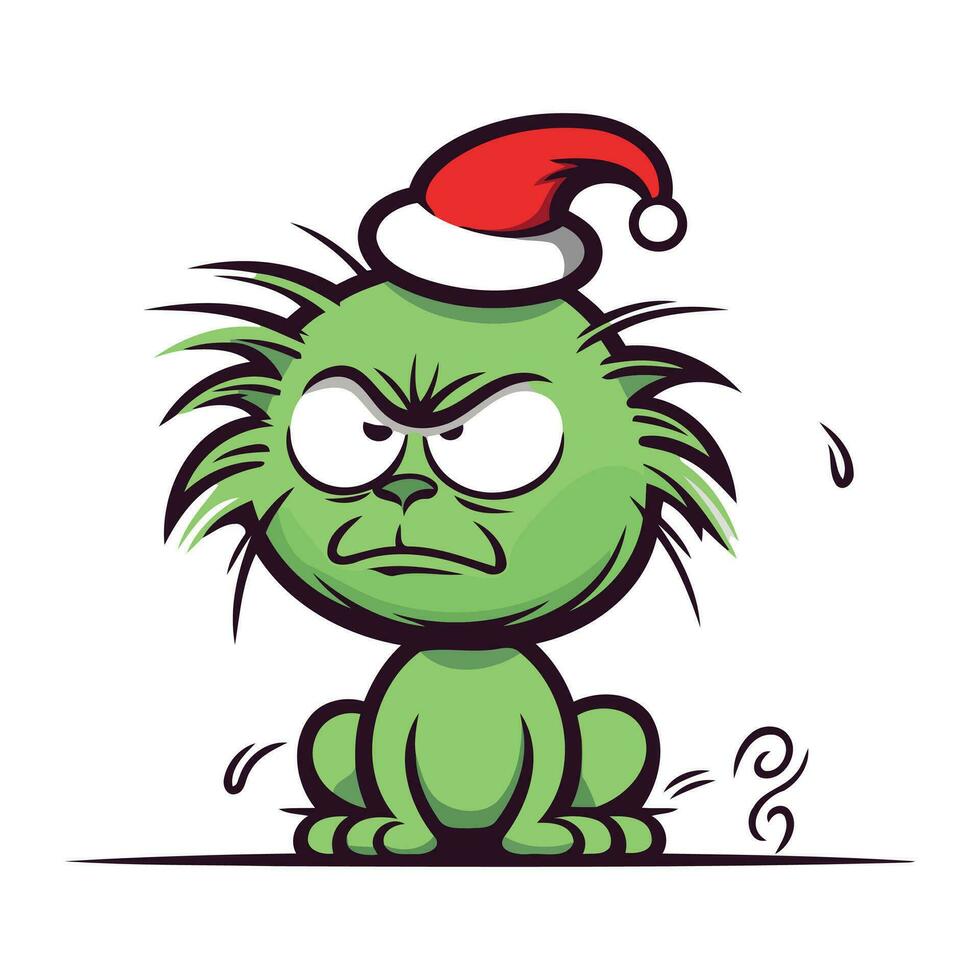 Funny cartoon monster in a Santa Claus hat. Vector illustration.