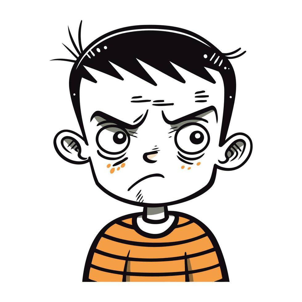 Angry little boy with tears on his face. Vector illustration.