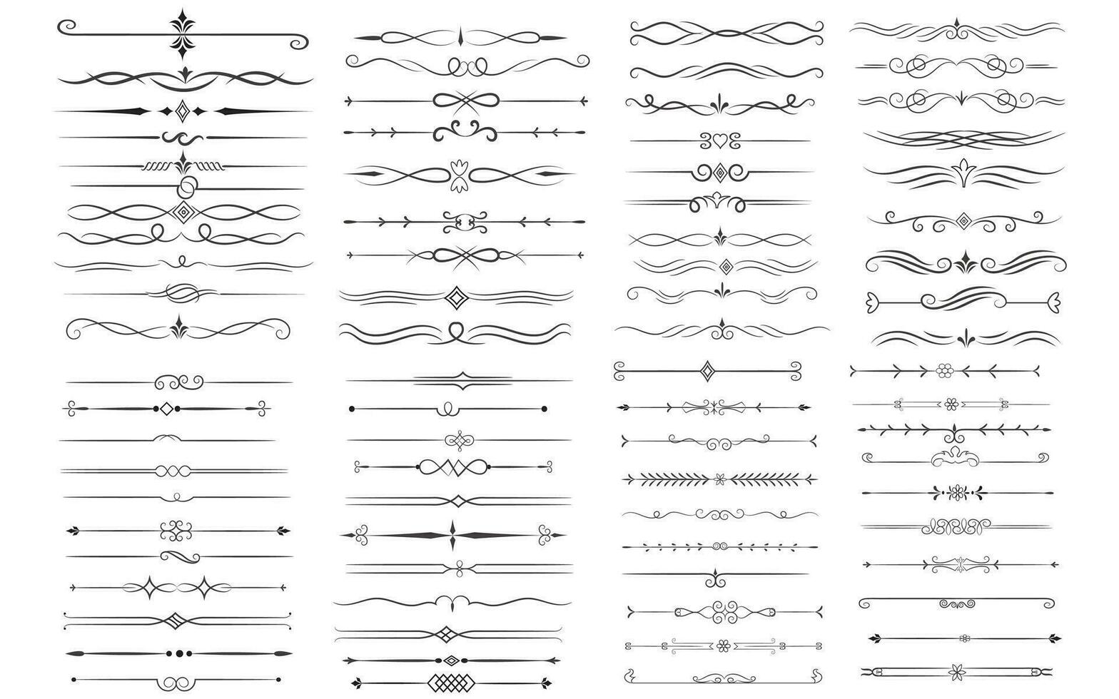 Page Divider And Design Elements. Set of Various Simple Black Divider Design, Assorted Divider Collection Template Vector. Collection of floral dividers elements mega decoration for Calligraphy. vector