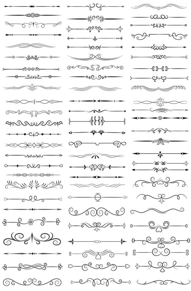 Page Divider And Design Elements. Set of Various Simple Black Divider Design, Assorted Divider Collection Template Vector. Collection of floral dividers elements mega decoration for Calligraphy. vector