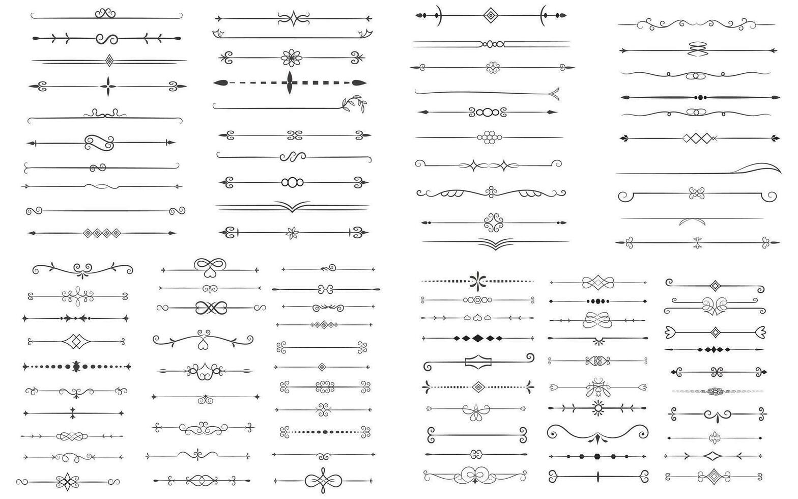 página divisor y diseño elementos. conjunto de varios sencillo negro divisor diseño, clasificado divisor colección modelo vector. colección de floral divisores elementos mega decoración para caligrafía. vector