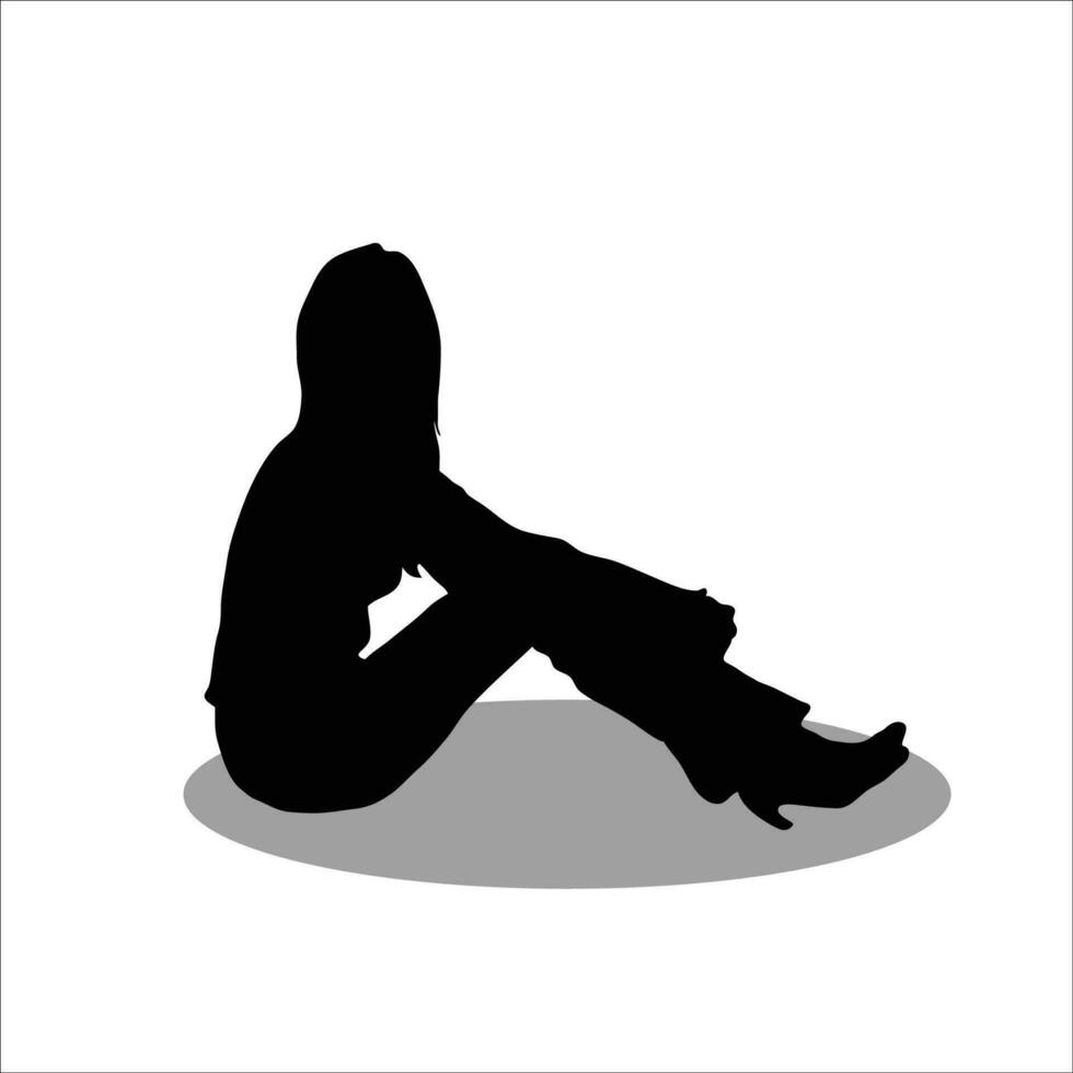 Girl sitting silhouette vector