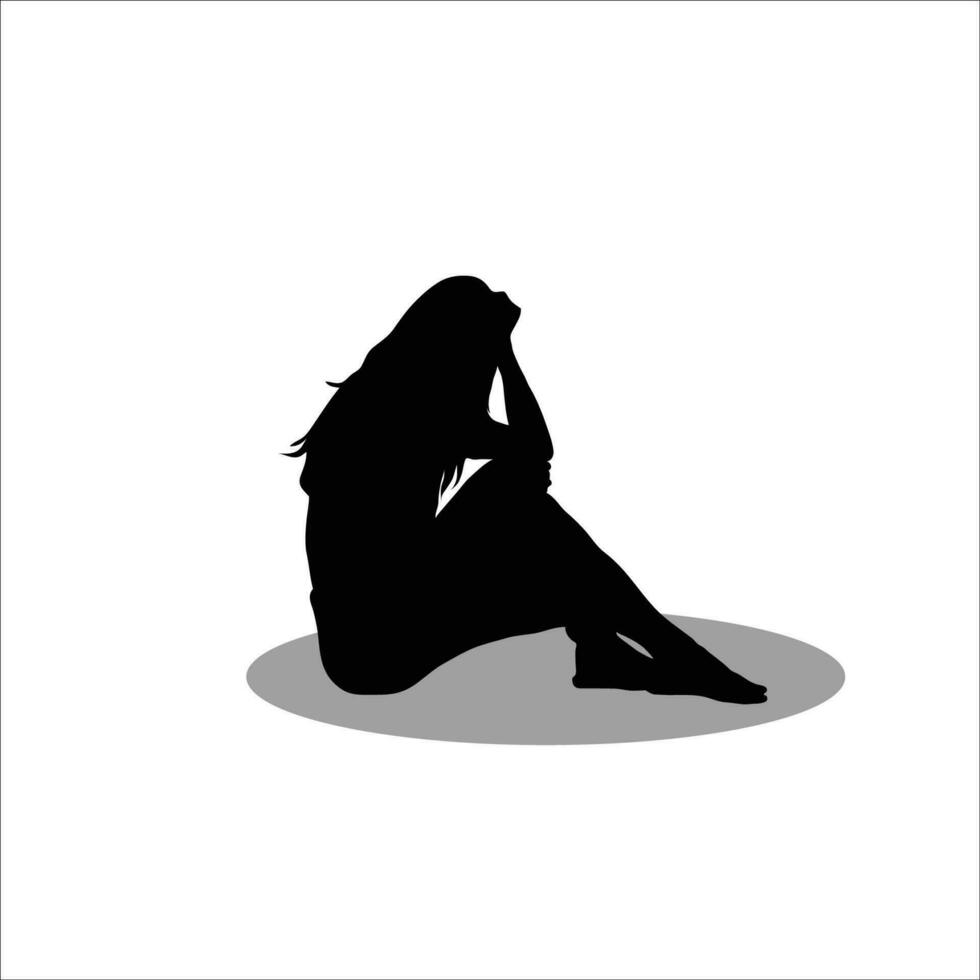 Girl sitting silhouette vector