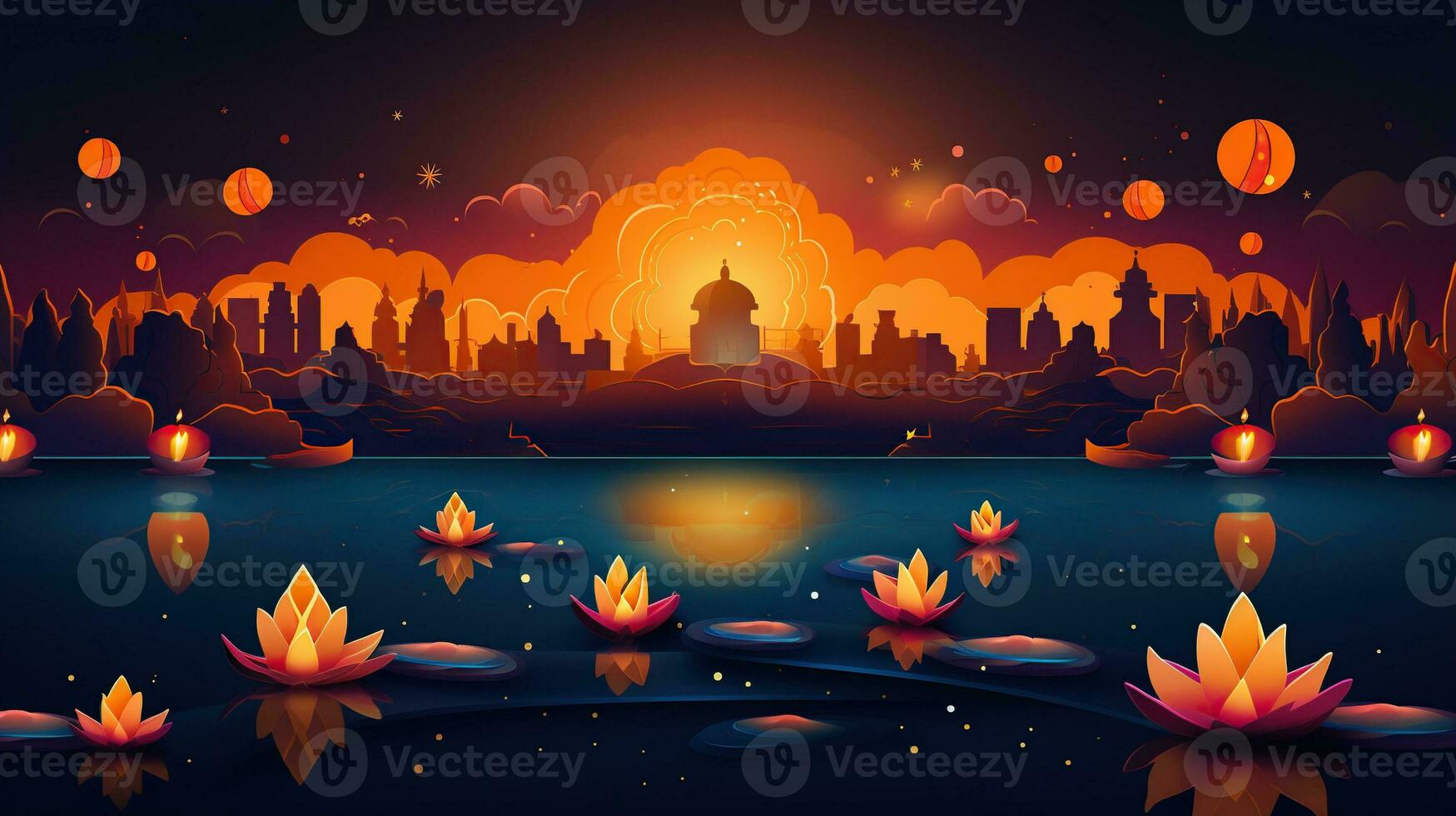 Diwali Hindu festival concept with India town decorated for holiday. Ai generated photo