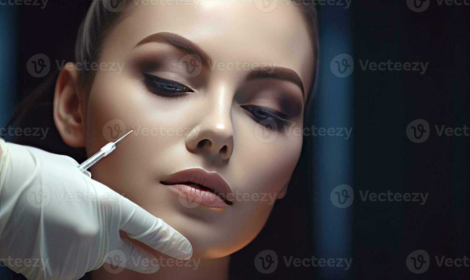 Beautician accentuates woman's cheekbones with contouring technique. Creating using generative AI tools photo