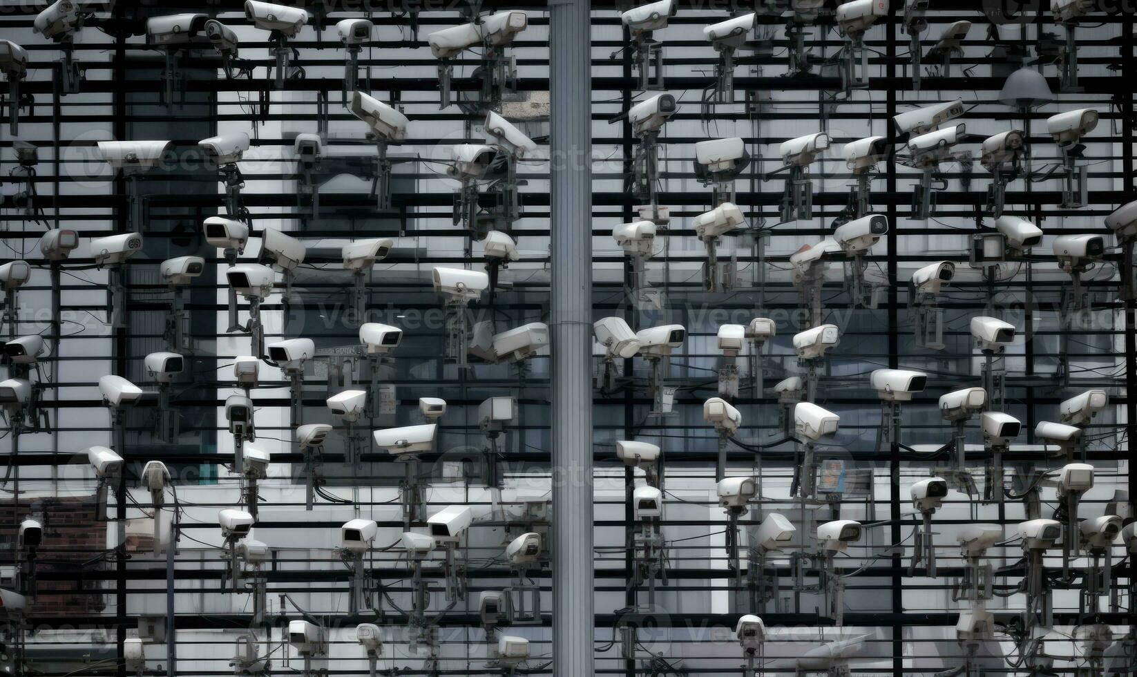 Urban area monitored by multiple security cameras. Creating using generative AI tools photo