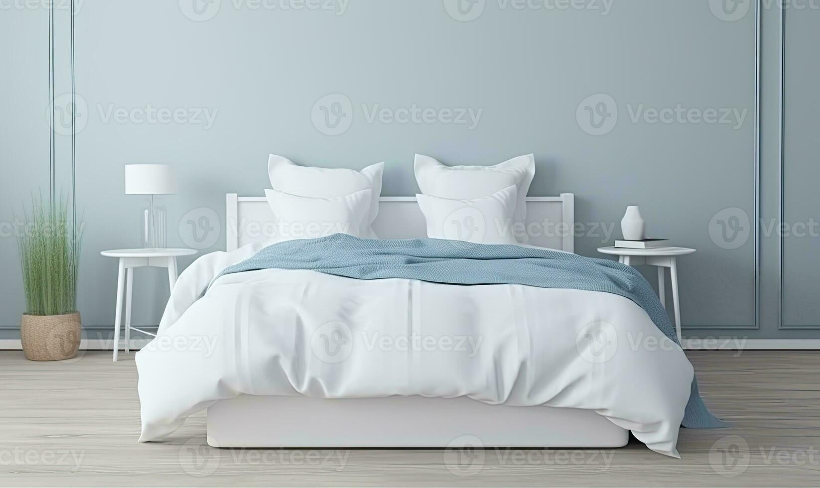 Minimalistic interior with white bed linen on a sofa. Creating using generative AI tools photo