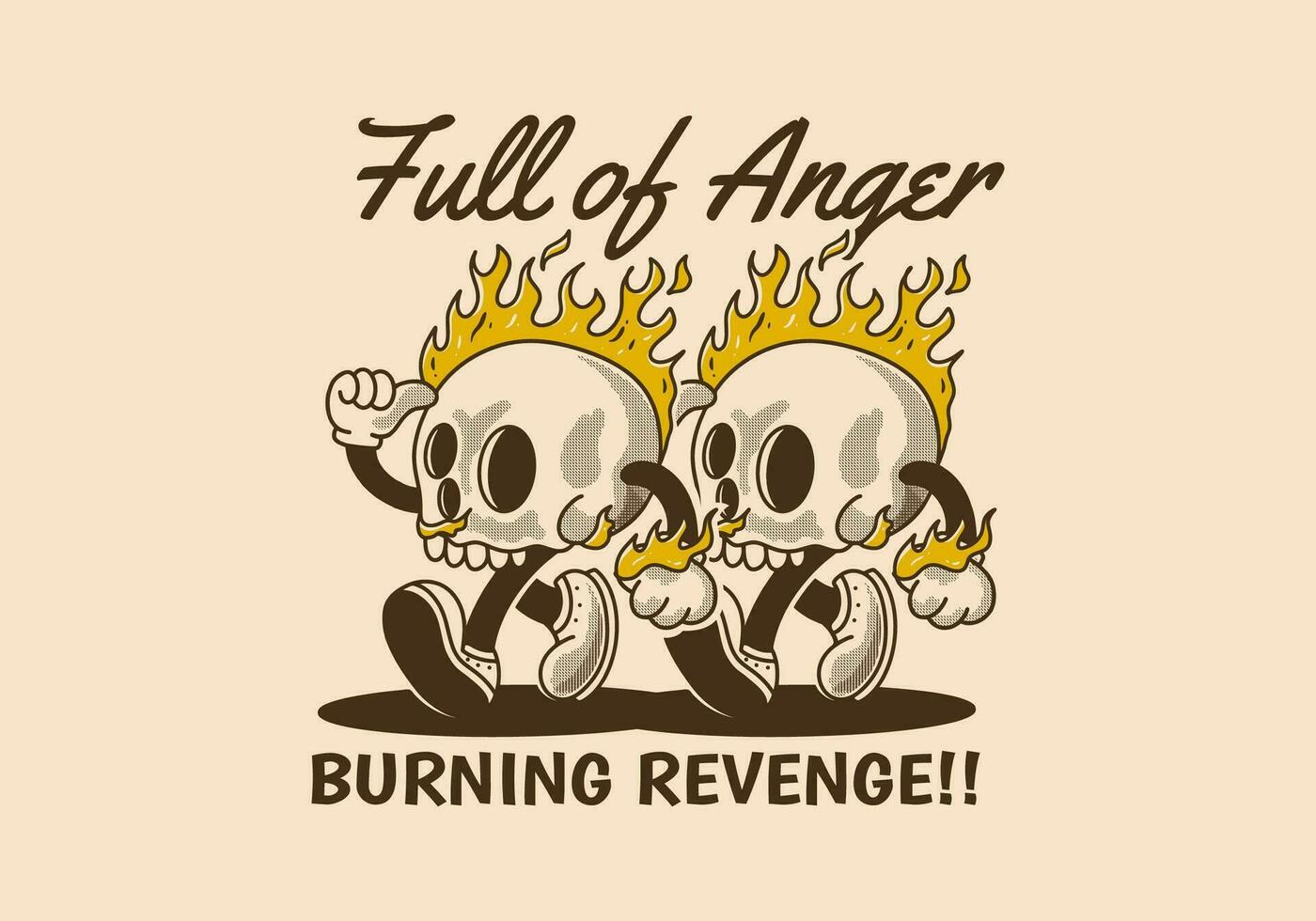 Full of anger, burning revenge. Mascot character illustration of burning skull vector