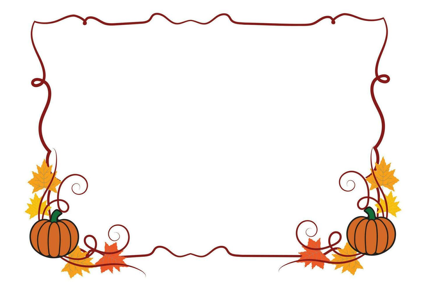 Colorful Thanksgiving Square frame curly swirls style, fall leave isolated flourishes border, Autumn vibes with pumpkins foliage frame empty space for party invitation wedding card vector elements