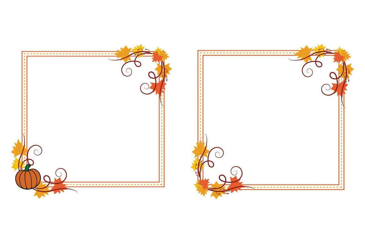 Colorful Thanksgiving Square frame curly swirls style, fall leave isolated flourishes border, Autumn vibes with pumpkins foliage frame empty space for party invitation wedding card vector elements
