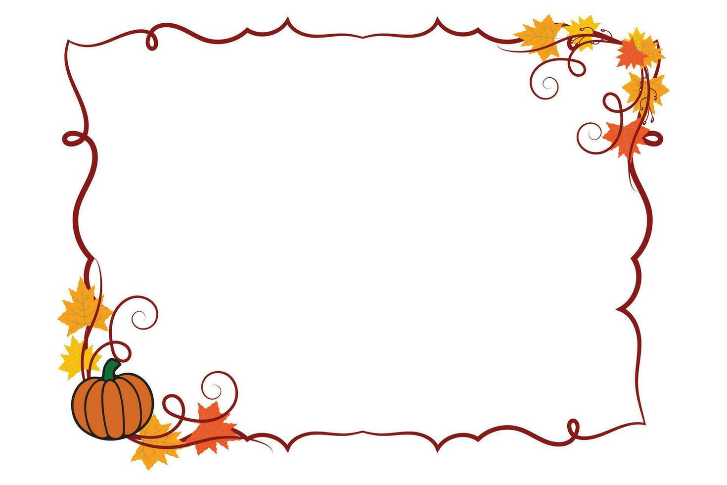 Colorful Thanksgiving Square frame curly swirls style, fall leave isolated flourishes border, Autumn vibes with pumpkins foliage frame empty space for party invitation wedding card vector elements