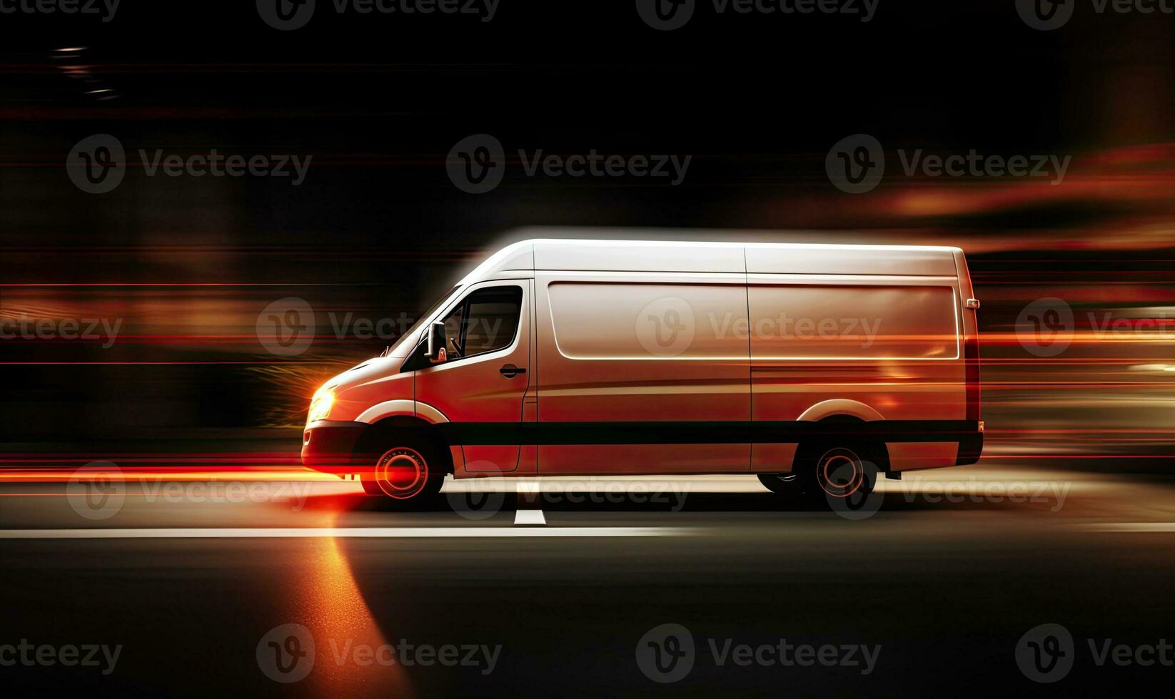 Speedy delivery van with glowing lights heading to destination. Creating using generative AI tools photo