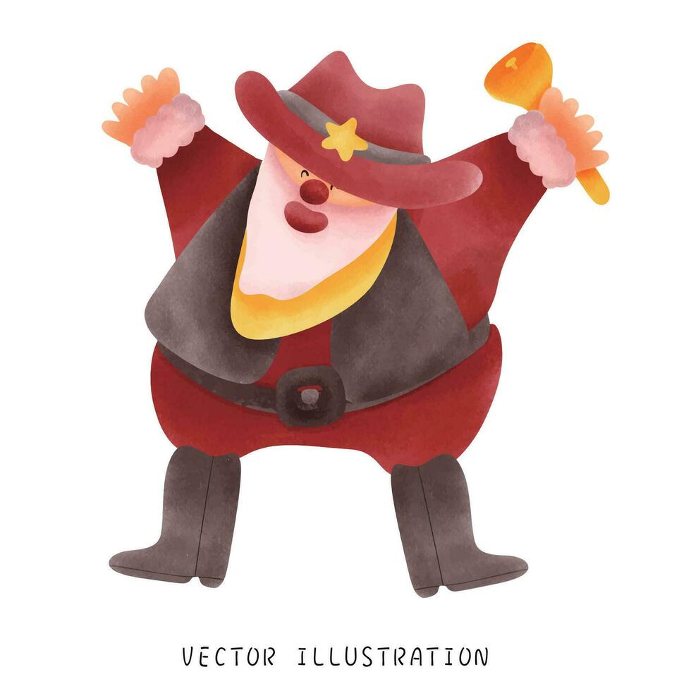 Joyful Cowboy Santa Claus Shaking Christmas Jingle in Western Outfit vector