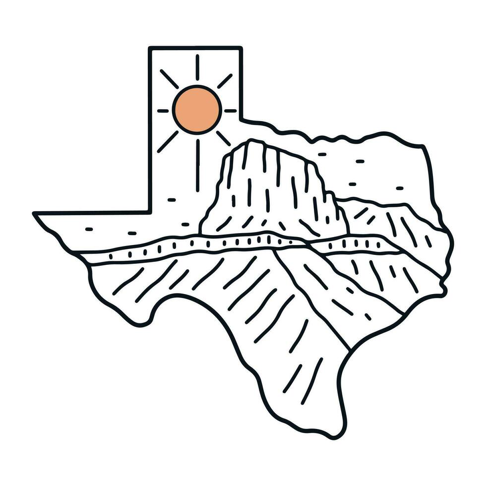 Guadalupe Mountains National Park in Texas mono line vector art