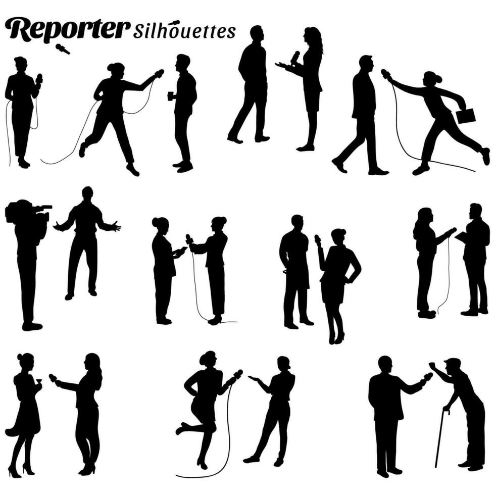 Vector set of reporter silhouette illustrations.