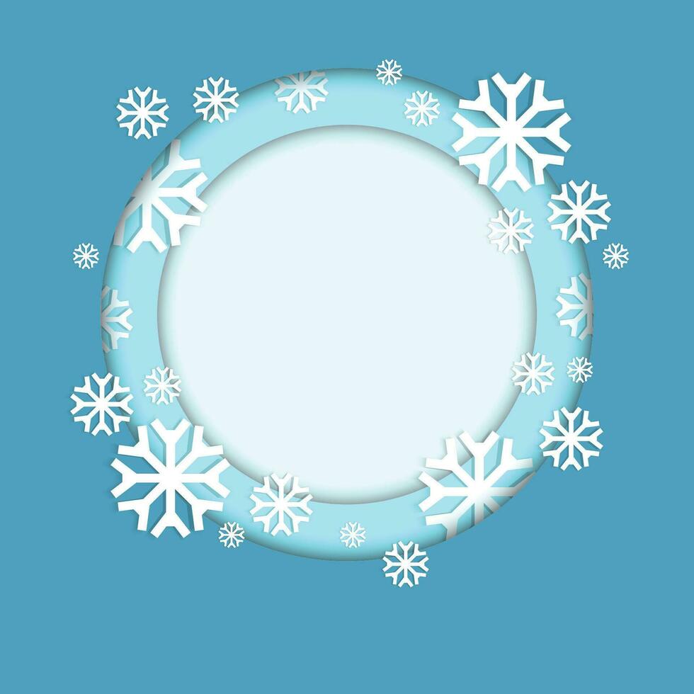 a round frame with snowflakes on a blue background vector